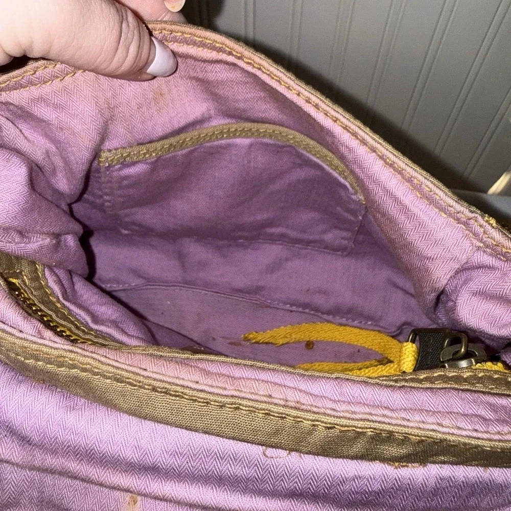 VTG GAP Jeans 1969 Hobo Buckle Shoulder Bag Brown Yellow Leather Canvas Purse